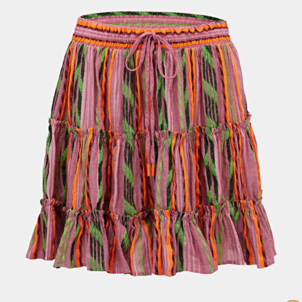 Devotion Twins Pink Orange Green Woven Striped Tiered Mini Skirt S NWT $229